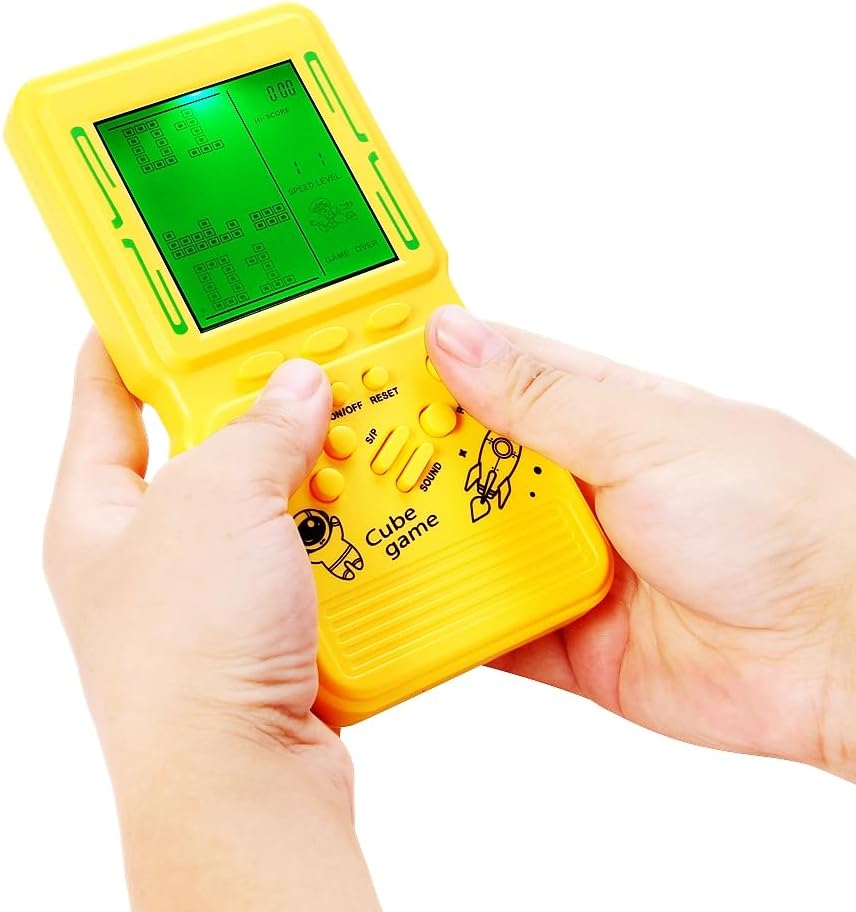 CZT New Block Game Console Green Backlight Large Screen More Convenient for Playing Games Classic Nostalgia Puzzle Built-in 999 in 1 Brick Game Children's Gift (Yellow)