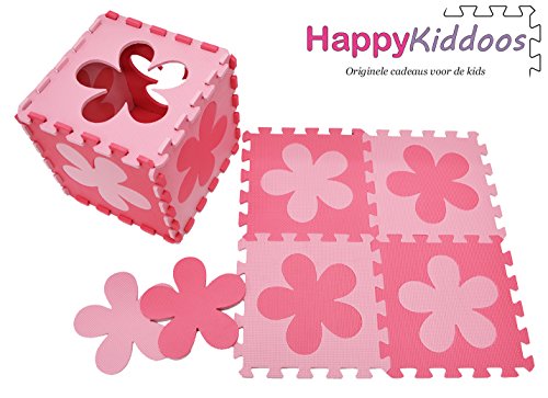 Preisvergleich Produktbild Happykiddoos Puzzlespielmatte 10 Foam Matte. Spielmatte Schaumstoff Verriegelung Puzzle Kinderteppich. Jede Matte hat eine Größe von 30x30cm und ist 1 cm dick (Blume, Rosa / Hellrosa)