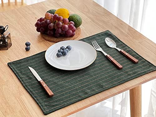 Keydo Heavy Duty Placemats Made from Wool and Cotton for Dining Table Set of 6, Double Layers Table Mats, 13''x 19'', Heat Resistant Washable (Dark Green)