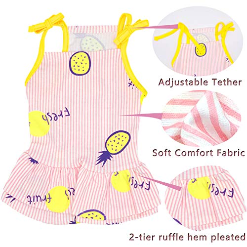 Caisang 2 Pack Dog Shirt Skirt Striped Printed T Shirts Cotton Vest Pleated Dress Puppy Clothes Summer Shirts Cute Girl Boy Tops Soft Pet Apparel For Small Medium Dogs Cats Outfits Costume(M) #TOP4