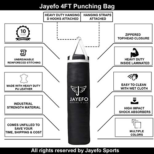 Jayefo Sports Punching Bag - Hanging Boxing Bag For Mma, Karate, Judo, Muay Thai, Kickboxing, Self Defense Training For Training At Home Or Gym - Unfilled Heavy Bag 70 To 100 Lbs - 4Ft - White #TOP1