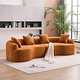 RAVADOEN 110.2'' Chenille Fabric Curved Sofa, Modern Half Moon Design Living Room Sectional Sofa, 4 Seat No Assembly Require Sofa Couch with 4 Throw Pillows for Living Room, Office