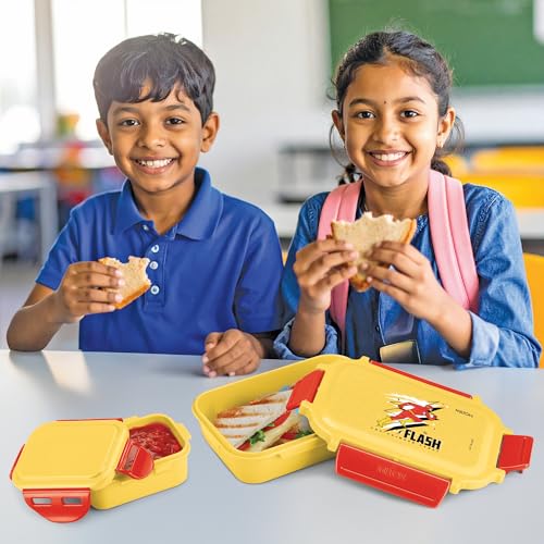 Image of MILTON Sherry Tiffin (DC) Lunch Box for Kids Boys & Girls with Leak-Proof Inner Container| Food Grade,BPA Free,Compact & Durable Snacks Box for Kids I Plastic Spoon & Fork, 520 ml, Yellow