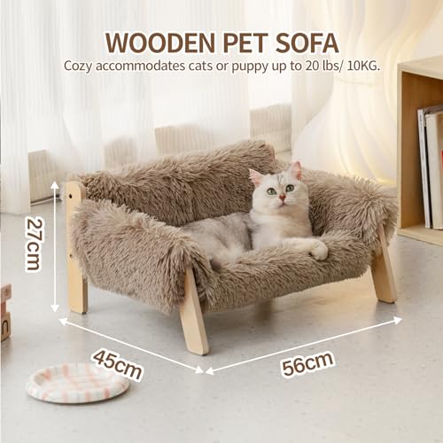 MEWOOFUN Erhöhtes Katzenbett Sofa aus Holz, 56x45cm robust großes Katzensofa – modischer Katzenstuhl mit abnehmbarem Matratzenbezug Belastbar mit 10 kg (Hellbraun, 56x45cm) – Bild 6