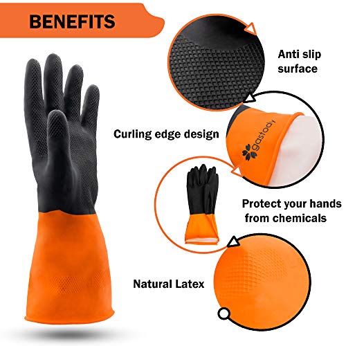 Gastody™-Chemical Gloves Set of 2 Pairs with High Protection for Your Hands-Waterproof Latex Gloves Anti-slip Grip For Firm Handling-Industrial Strength Household Chemical Industry Automotive L