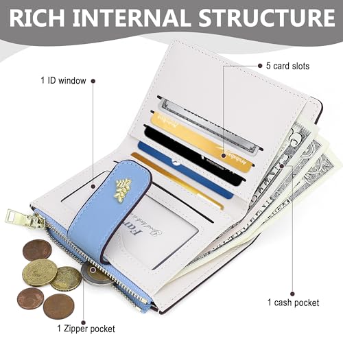 Image of Farcauo Wallet Women Small Wallets for Women Cute Blue Women's Card Wallets Kawaii Flower Thin Womens Wallet for Ladies