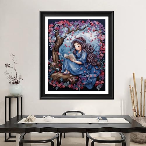 Image of Leczany Cross Stitch Stamped Kit for Adults - Reading | DIY Embroidery Starter Patterns Craft Kit Needlepoint for Beginner | 11CT, 3 Strands | 13.4x16.5 inches