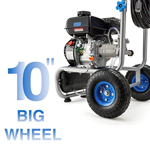 Image of 3500PSI Gas Pressure Washer, 2.3GPM Gas Powered High Pressure Washer with 209CC Engine, 4 Adjustable Nozzles, 25 ft High Pressure Hose for Cleaning Walls, Terraces, Vehicles, Garden (Blue)