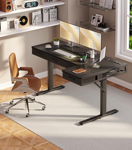 Image of OffiGo 63 Inch L Shaped Electric Standing Desk with 4 Drawers, Black
