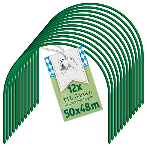 TTL Garden 12x 50x48cm Tunnelbögen - 12er Set Folientunnel Bögen 50cm breit aus beschichtetem Stahl, Rund Bogen für Abdeckung Frühbeet Hochbeet Gemüsebeet, stabil langlebig & rostfrei
