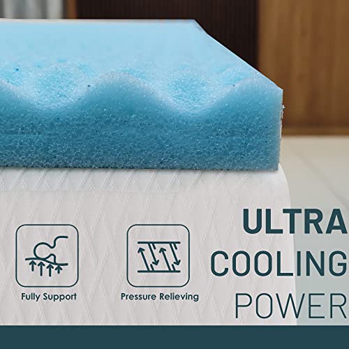 Treaton 1-inch Convoluted Gel Infused Memory Foam Mattress Topper with Egg Shell Design | Breathable, Soft, and Comfortable Bed Toppers for Back Pain, Cooling Pad for Better Sleep, Queen, Blue