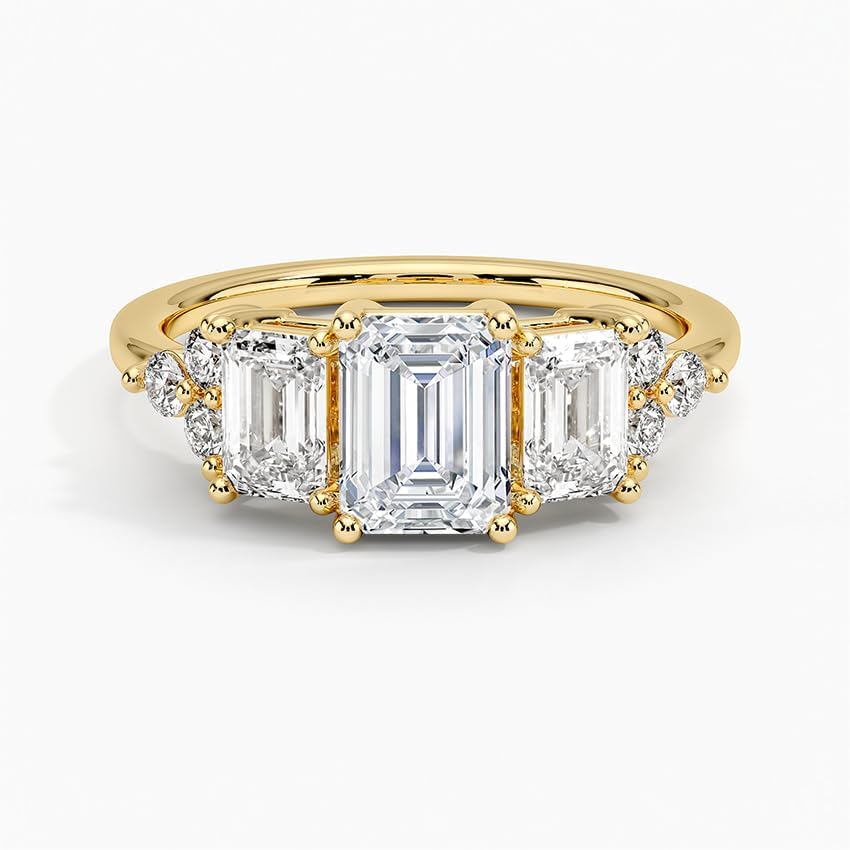 Miniatura 4 de IGI - Anillo de compromiso de diamantes creados en laboratorio de talla esmeralda blanca de 2.0 quilates con acento, dos esmeraldas brillantes y