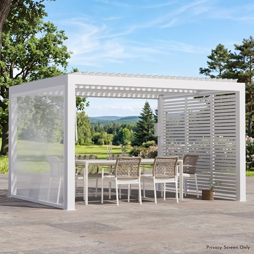Modern Shade Pergola Accessories Privacy Screen 10 ft for Louvered Pergola, Galvanized Steel Shade Screen Privacy Shade Panels, Easy Installation Modular Pergola Screens for Patio, Backyard, White