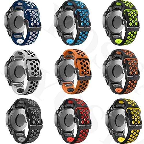 Bracelet Quickfit 26mm anti irritation en silicone noir vert pour Garmin Fenix 3 - 4