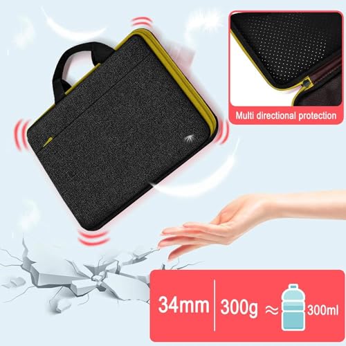Image of Hseok Laptop Case 13.3-14 Inch Sleeve,TSA Shockproof Computer Handbag,Compatible with MacBook Neo /Pro 14 M5 /M4 /M3 /M2 /M1,All Models 13.3 inch MacBook Air /Pro,XPS 13 /14,Most 13-14 Notebooks,Black-Yellow