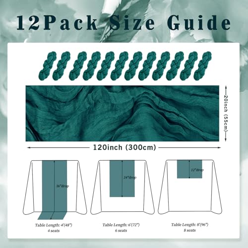 12 Pack Teal 10FT Cheesecloth Table Runner Rustic Gauze Cheese Cloth Table Runner for Wedding Bridal Baby Shower Table Decorations Boho Fabric Sheer Birthday Party Table Decor 20 x 120 Inch Long by Foliafeel - Used condition - Image 2