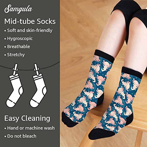 Image of Crew Socks for Woman Size 6-8 Tropical Wildlife Bright Teal Girls Socks