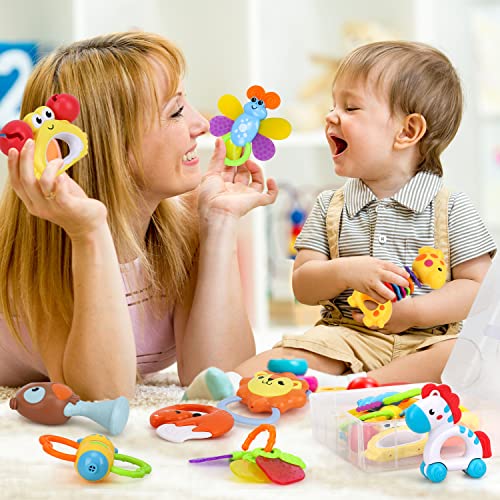 TOY Life 10PCS Baby Rattles Teether Rattles Toys - Rattle Teething Toys for Babies- Grab Shaker and Spin Rattle - Baby Chew Toys for 0 3 6 9 12 Month Newborn Infant Baby… - Thumbnail 6