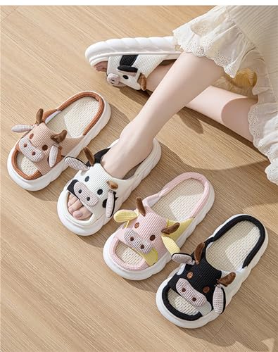 YILANLAN Women slippers Animal slippers Cartoon pig slippers Linen slippers at home Cute and comfortable plush slippers cow shoes3