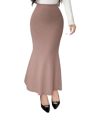 Solid Color Hem Sweater Long Skirt Womens Basic Versatile Trendy Skirt