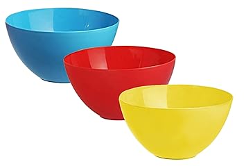 Heart Home Plastic Microwave Safe 3 Pieces Mixing Bowl Set- 1500 ML (Multi) - CTHH016455