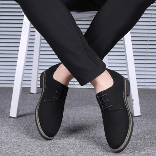 Mens Suede Leather Dress Shoes Casual Lace Up Oxfords Shoes Black by LES ENPHANTS - Used condition - Image 2