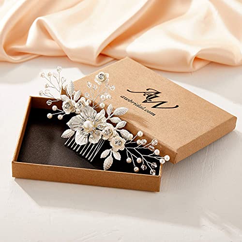 Aw Bridal Wedding Hair Comb Ivory Flower Bridal Headpiece Hair Clip Wedding Hair Accessories For Brides (Silver) #TOP6