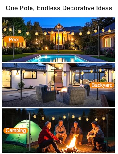 4 Pack 10Ft String Light Poles for Outside, Thickened Metal Lights Hanger Pole Outdoor with Fork, Lighting Hanging Post Accessories for Patio Decor Garden Backyard Yard Front Porch Outside Decorations - Thumbnail 2