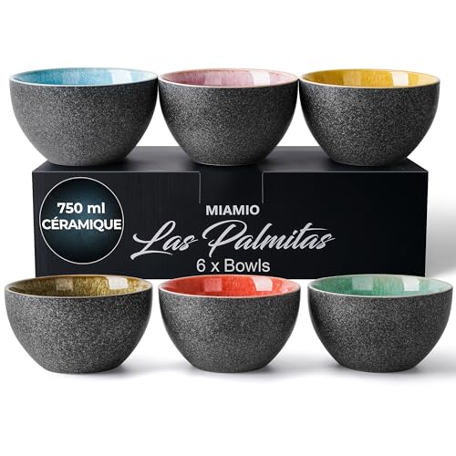 MIAMIO – 750 ml, ensemble de 6 bols en céramique polyvalents (salade, soupe, céréales, riz) – compatibles micro-ondes et lave-vaisselle – Collection...