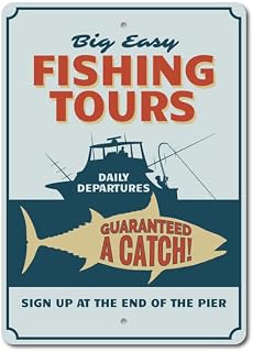 Fishing Tours Sign Fisherman Fish Catching Boat Decor Metal Sign Vintage Sign 12 X 8 Inch