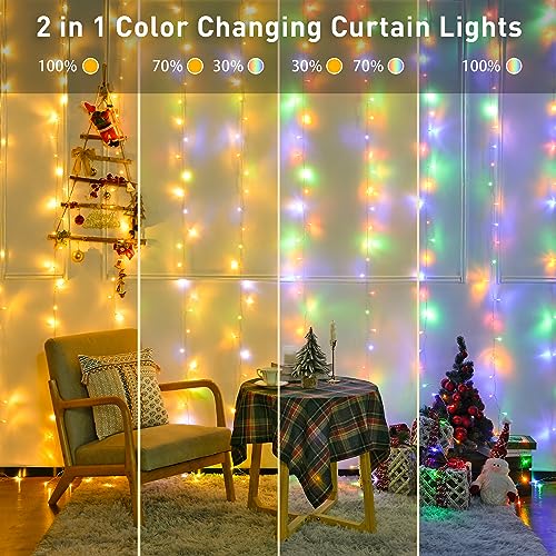 Image of JMEXSUSS 300LED Dual Color Changing Curtain Lights, Plug in, 9.8 x 9.8ft