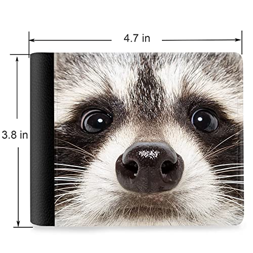 (Raccoon Face Muzzle Front Pocket Slim Bifold Leather Wallet RFID Blocking with ID Window for Men2