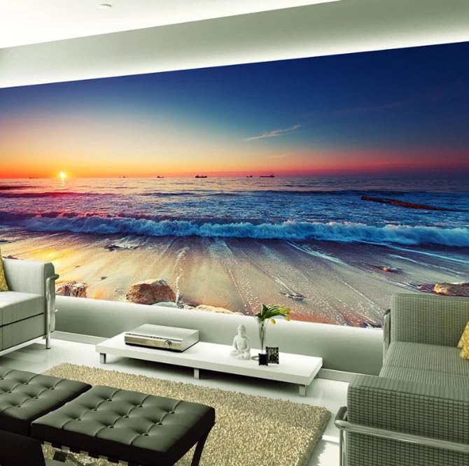 Décor panoramique 3D plage romantique pour fond mural chic - 2