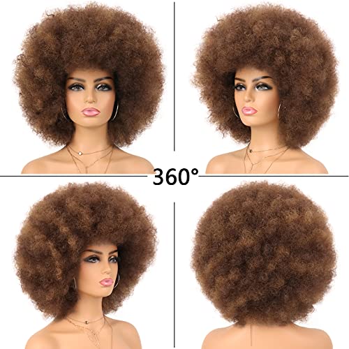 G&T Wig 70S Afro Puff Mixed Brown Wigs For Black Women Glueless Wear And Go Wig Natural Looking Fluffy And Large Bouncy Afro Wigs For Daily Party Use (30/33) #TOP3