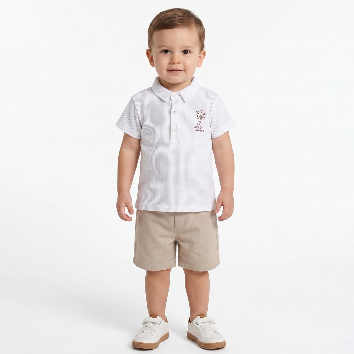miniklub Baby Half Sleeve Collar Knit White Polo, Pack of 1 (9-12M) 1