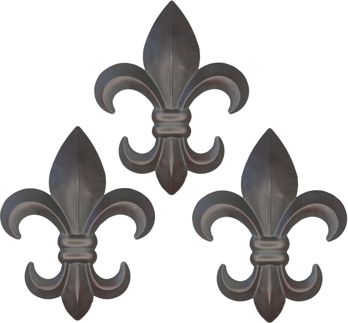 Top Brass Large 10" Metal Fleur De Lis Wall Decor Art (3 Pack) - New Orleans Style French Lily Creole Home Decor