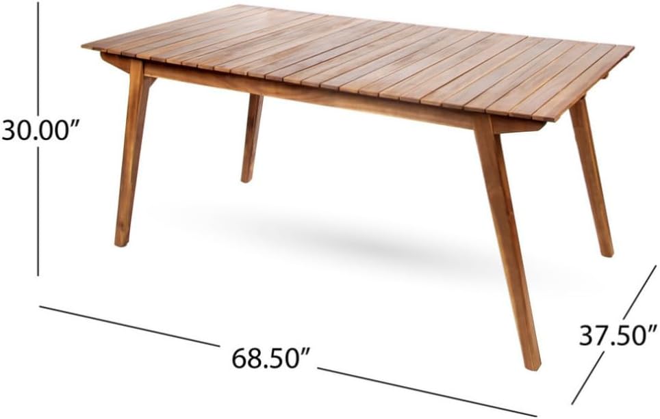 Acacia Wood Outdoor Dining Set for 6 People with Cushioned Seats and Cream Finish