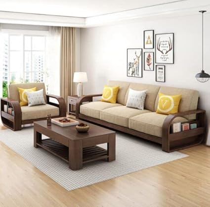 Servanam Furniture's Sheesham Solid Wood 4 Seater Sofa Set [3+1] | Wooden Sofa Set for Living Room Furniture (3+1+Center Table)