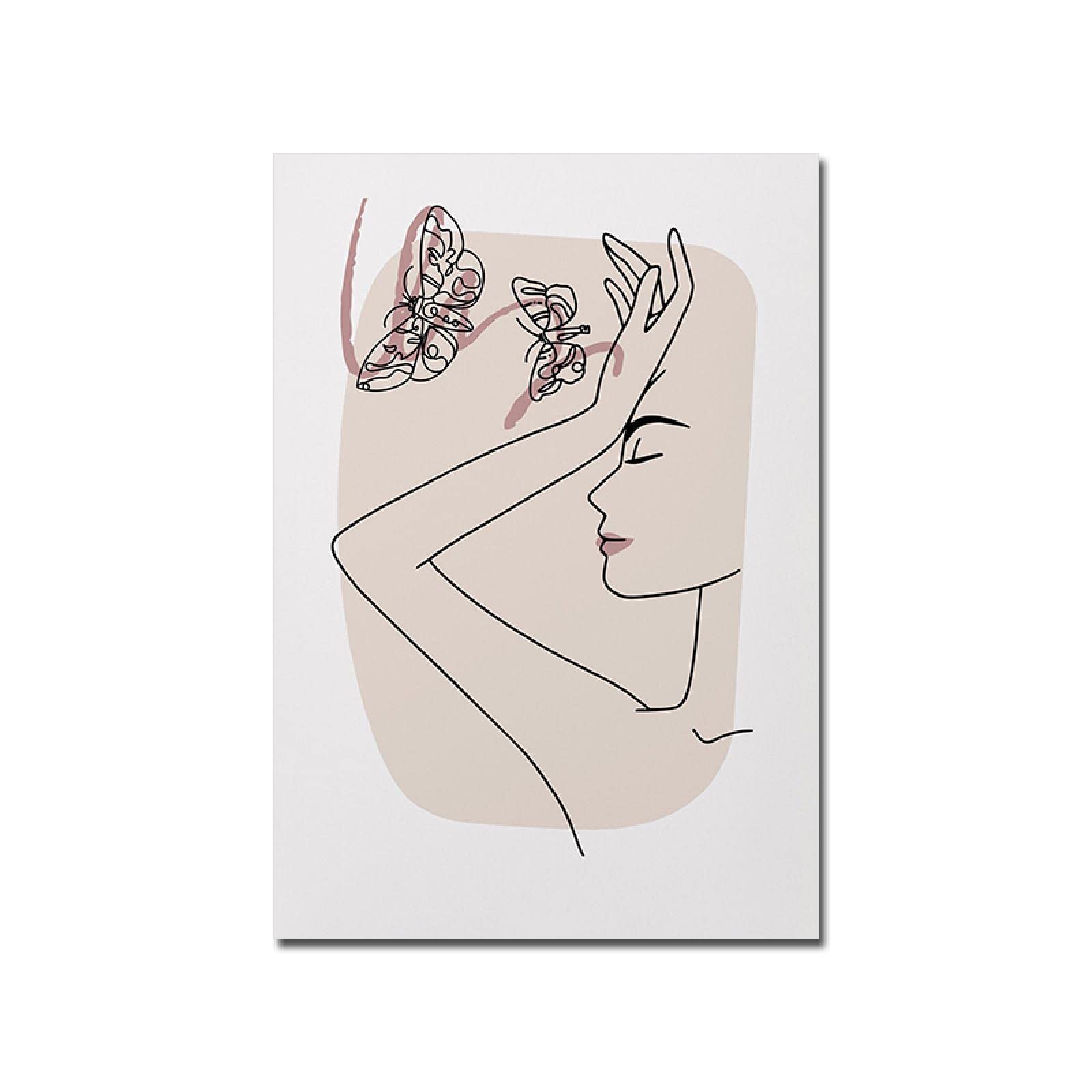 dsdsgog Linea Geometria Disegnare Poster Volto Femminile Rosa Tela Pittura Astratta Stampe D'arte Moderna Immagine Della Parete Per La Camera Da Letto Complementi Arredo Casa 60x80cmx2 Frameless