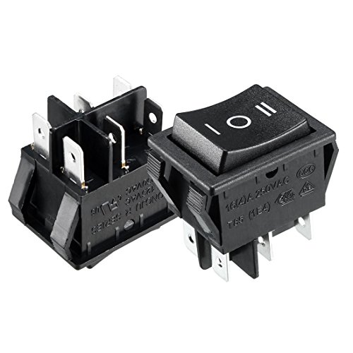 uxcell 5Pcs AC 16A/125V 16A/250V DPDT 6 Terminal 3 Position Boat Rocker Switches Black