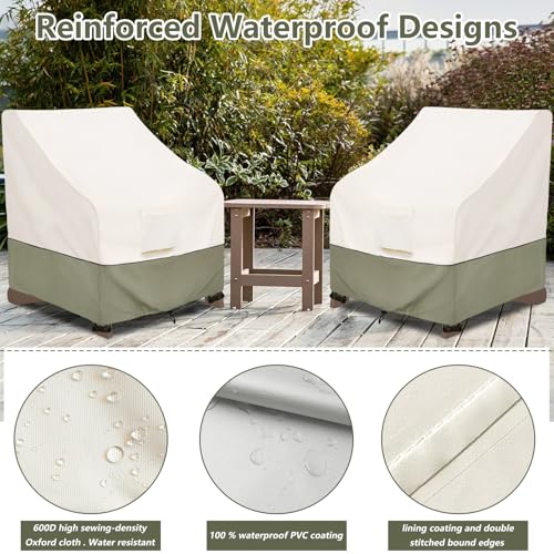 Image of Bitubi Waterproof 2 Pack Patio Adirondack Chair Cover | for Outdoor Chair Size Up to 35W x 38D x 31H inch,Outdoor Lawn Patio Furniture Covers (Beige)