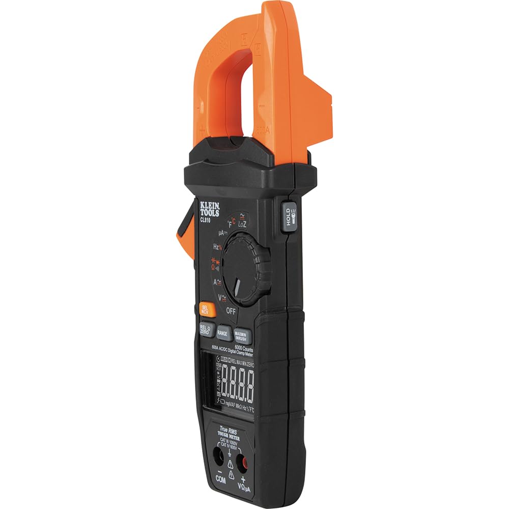 Klein Tools CL810 Pinza Amperimétrica Digital 600A AC/DC | Multímetro de Pinza TRMS Auto Rango | Voltaje Resistencia Frecuencia Capacitancia Temperatura Inrush | NCV LoZ | Luz de trabajo CAT III