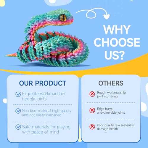 Image of 6Pcs 12in 3D Printed Snake Toys Flexible 3D Printed Animals for Home Desk Decor Christmas Fidget Toys Gifts