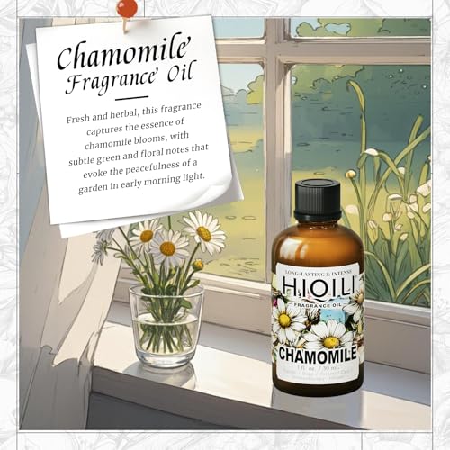 Image of HIQILI Chamomile Fragrance Oil for Candle, Soap Making - 1 Fl Oz | Use in Essential Oil Diffusers, Add to Body Lotion, Laundry Dryer Balls, Long-Lasting Scent, Graduated Dropper Included