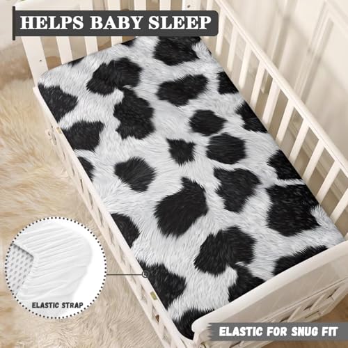 Image of Cow Print Baby Crib Sheets for Boys Girls Cribs Sheet Nursery Bedding Set Fitted Breathable Crib Mattress Cover Nursery Decor Toddler Gifts, 25x52 inch, Machine Washable