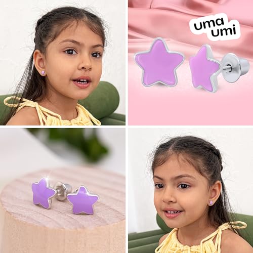 925 Sterling Silver Stars Purple Stud Earrings for Girls Hypoallergenic Safety Screw Back Rhodium Plated - Stars Purple Gifts Earrings for Baby Toddlers Little Teens Kids Jewelry4