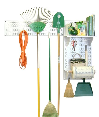 Wall Control Gardening Tool Pegboard Wall Storage Organizer Kit - White