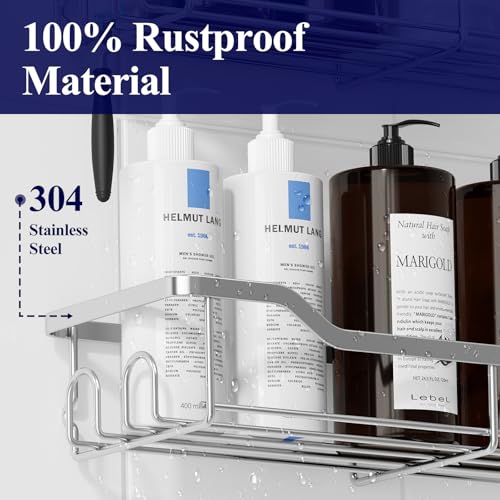 Image of Kitsure Shower Caddy Large - Adhesive Shower Organizer, Stainless Steel Shelf for Inside Shower, No Drill Bathroom Organizers and Storage, Home Decor Accessories, 2 Pack, Sliver