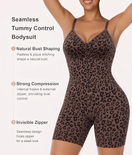 Image of SHAPERX Women's Shapewear Bodysuit Tummy Control Seamless Zip-Up Body Shaper Waist Defining Silhouette