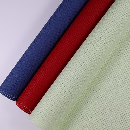 Image of KCS 3 pc of 12 inch x 18 inch (30cmx45cm) 14CT Counted Cotton Aida Cloth Cross Stitch Fabric (Red+Light Green+Jeans Blue)
